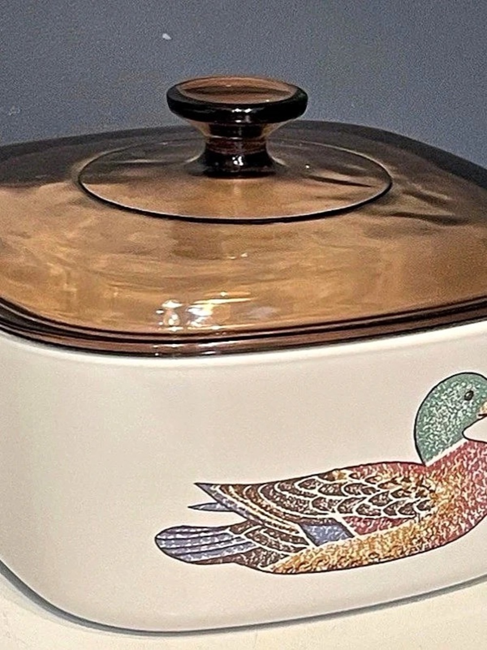 CorningWare Mallard Duck Casserole Dish with Pyrex Fireside Lid